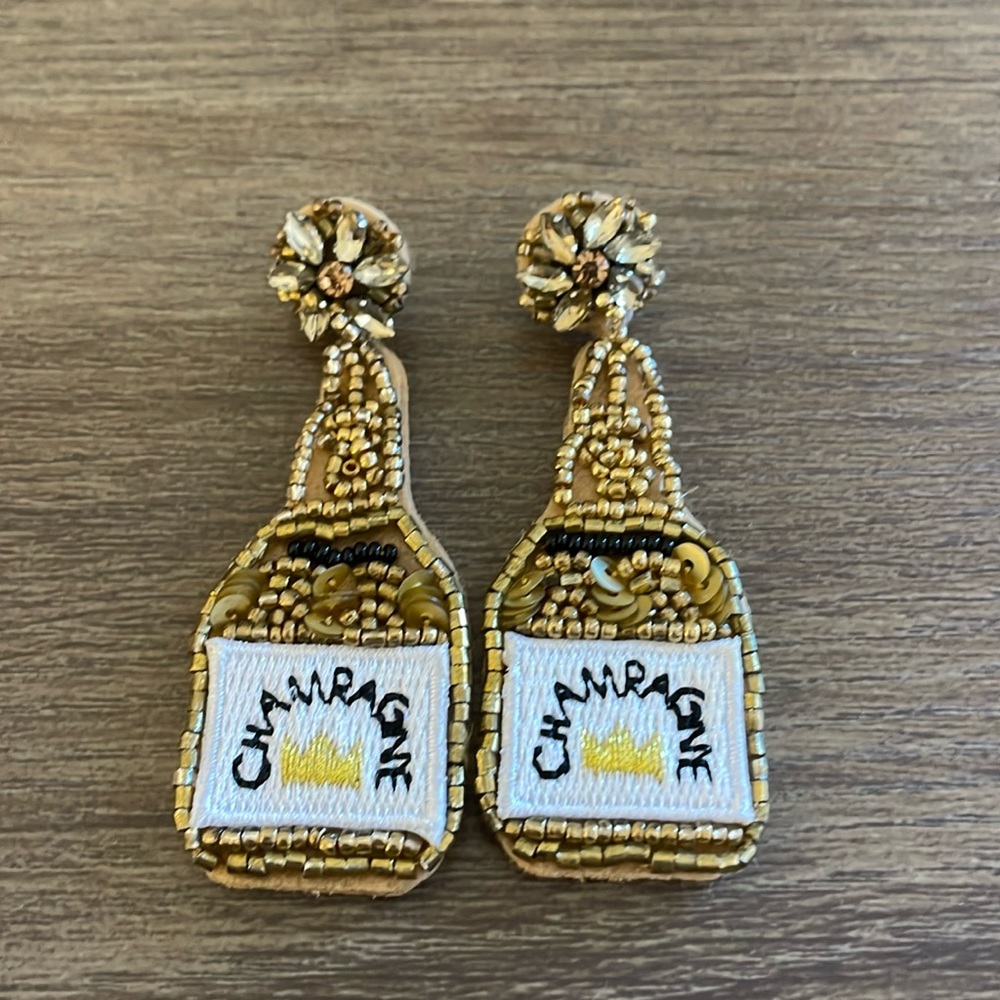 Beaded Champagne Bottle Festive Earrings - Great for NYE, Bachelorette, Holidays